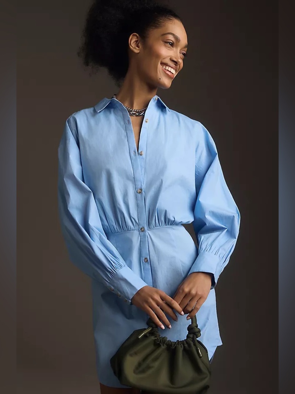Anthropologie Maeve Long-Sleeve Poplin Mini Shirt Dress
